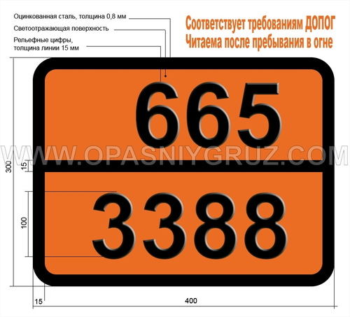 Табличка Опасный груз 665-3388 ТОКСИЧНАЯ ПРИ ВДЫХАНИИ ЖИДКОСТЬ ОКИСЛЯЮЩАЯ Н.У.К.