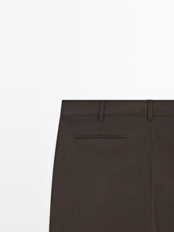 Massimo Dutti Свободные брюки из прохладной шерстяной смеси, коричневый