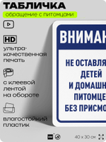 Табличка "Не оставляйте детей и домашних питомцев без присмотра" на дверь и забор, для двора, дома, подъезда, 40х30 см, Silver Plane x Айдентика Технолоджи