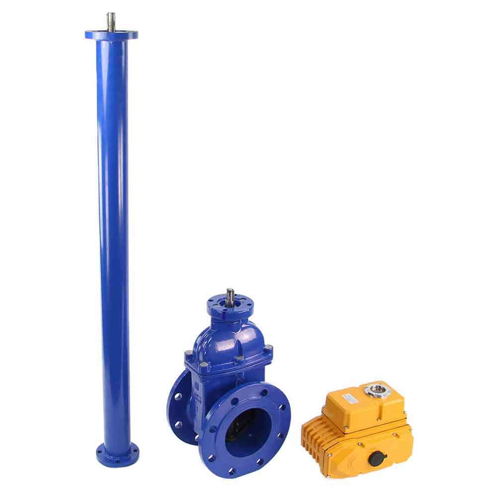 Wedge gate valve 30c939r blue Elephant-GGG50-EPDM-F4-BLUE PSI145 class 150 flange connection, with rubber lined wedge EPDM, control column L=2000 mm, electric actuator Elephant MT 110/220V