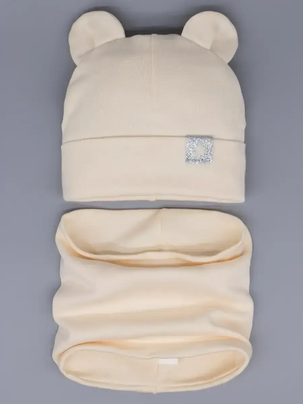 Шапка с ушками трикотажная и снуд для детей