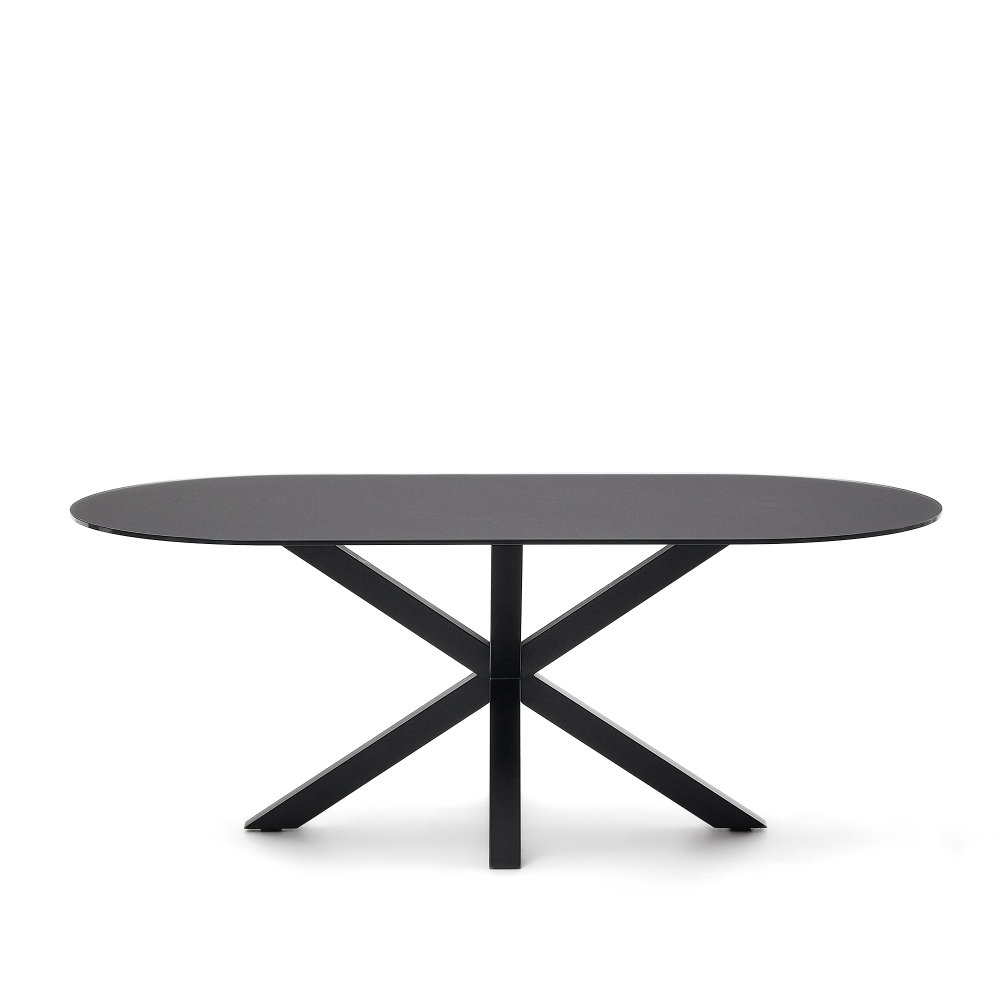 Стол Argo с черным стеклом и черными стальными ножками Ø 200 x 100 см