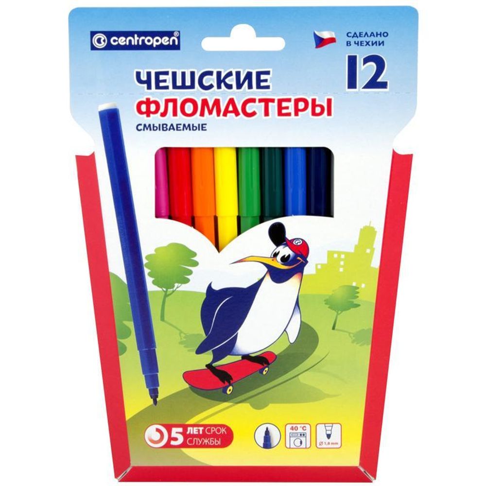 Фломастеры 12цв., смываемые &quot;Пингвины&quot; (Centropen)