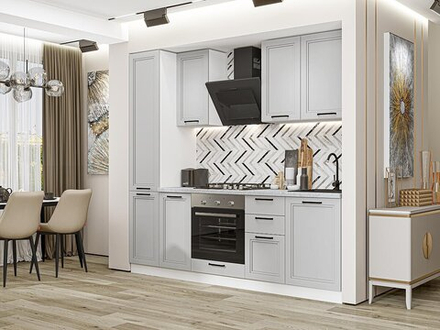 Прямая модульная кухня Нео-02 Grey Silk - Белый 2140*2300*600