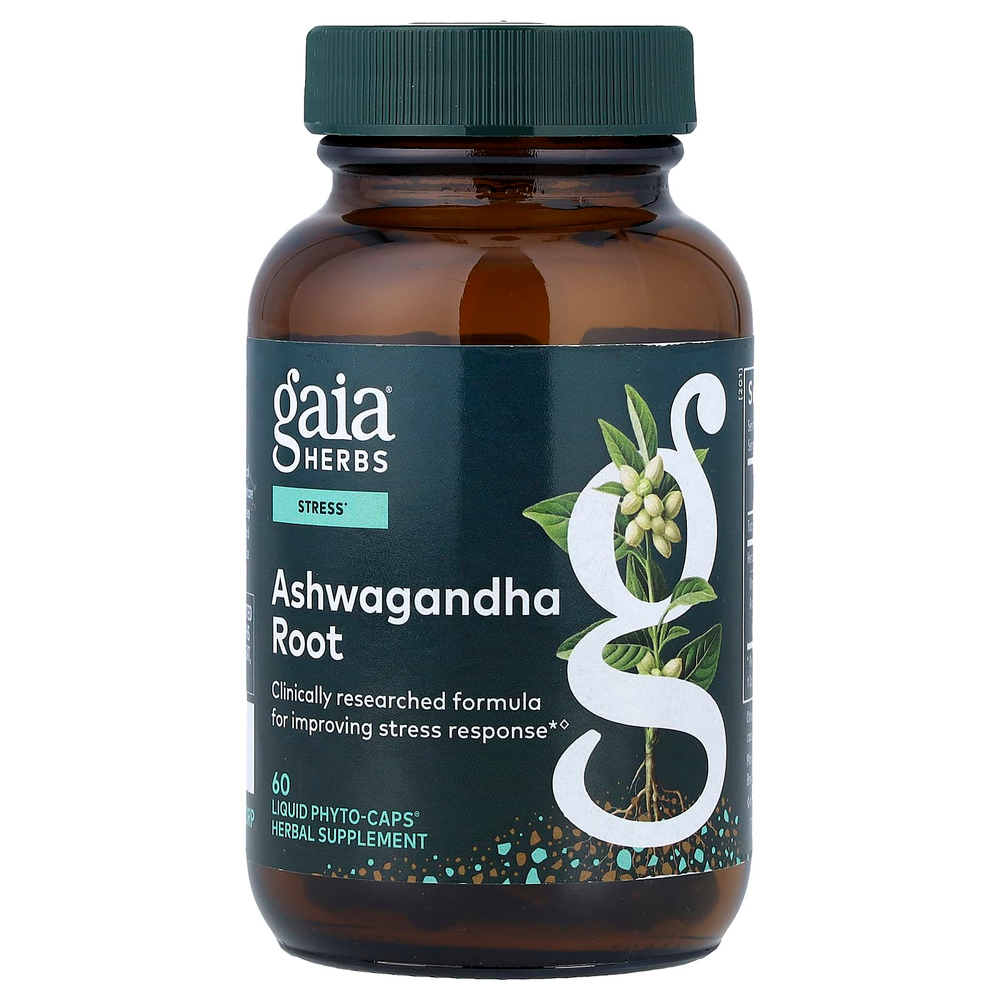 Gaia Herbs, корень ашваганды, 60 жидк. капсул Phyto-Caps®