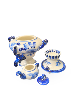 Статуэтка "Самовар с заварочным чайничком" Гжель