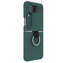 Чехол шелковистый темно-зеленого цвета от Nillkin для Samsung Galaxy Z Flip 4 5G, серия CamShield Silky Silicone, с защитной шторкой для камеры и кольцом