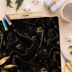 Ткань оксфорд 600 жидкое золото на чёрном фоне