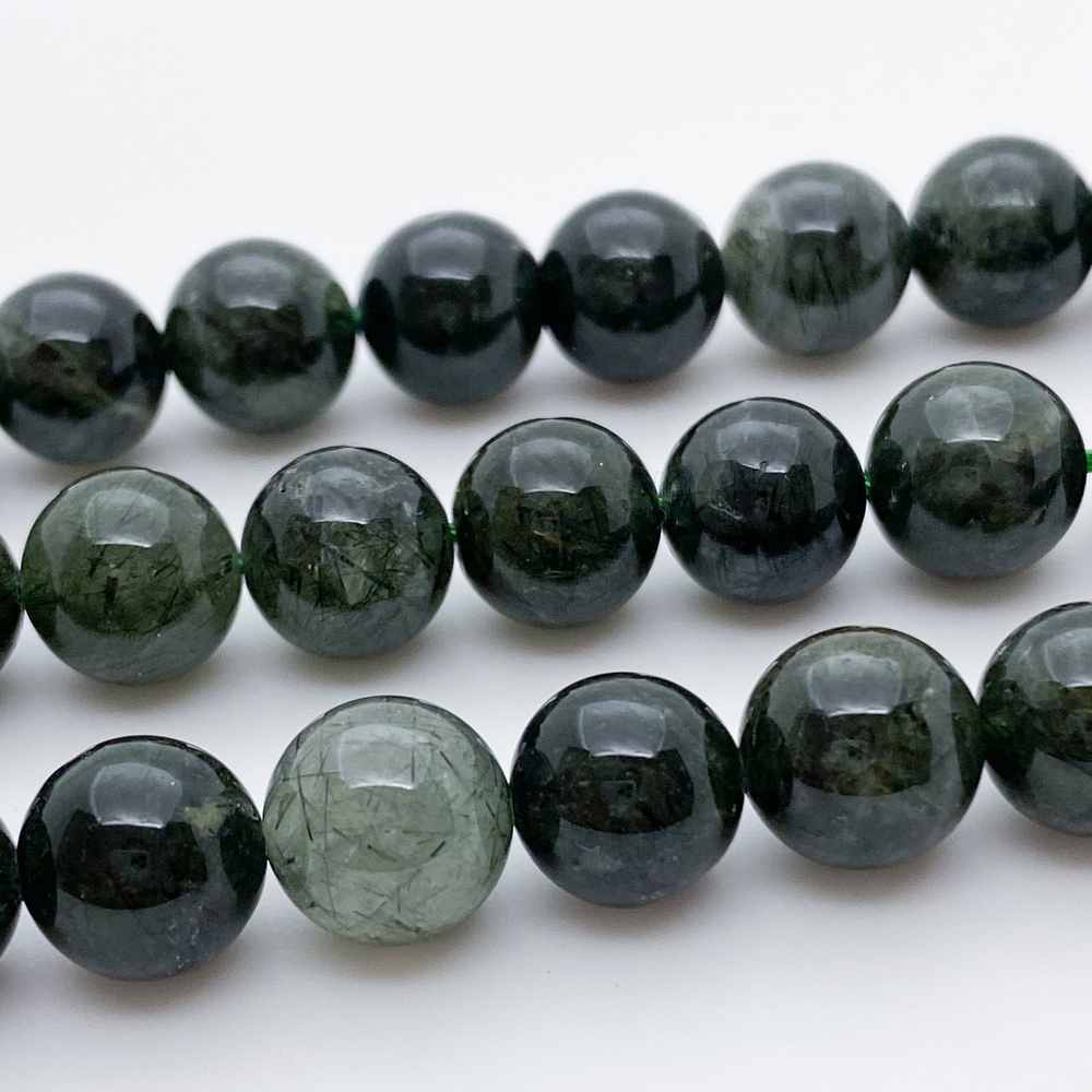 Бусины Кварц с тремолитом, диаметр 9,7-10 мм, цена за 10 шт