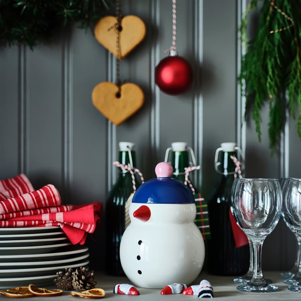 ВИНТЕРФИНТ VINTERFINT Контейнер с крышкой 1 л снеговик, белый