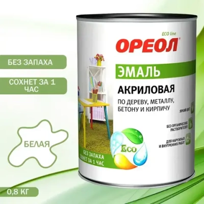 Эмаль универсальная акриловая Ореол глянцевая белая 0,9 кг