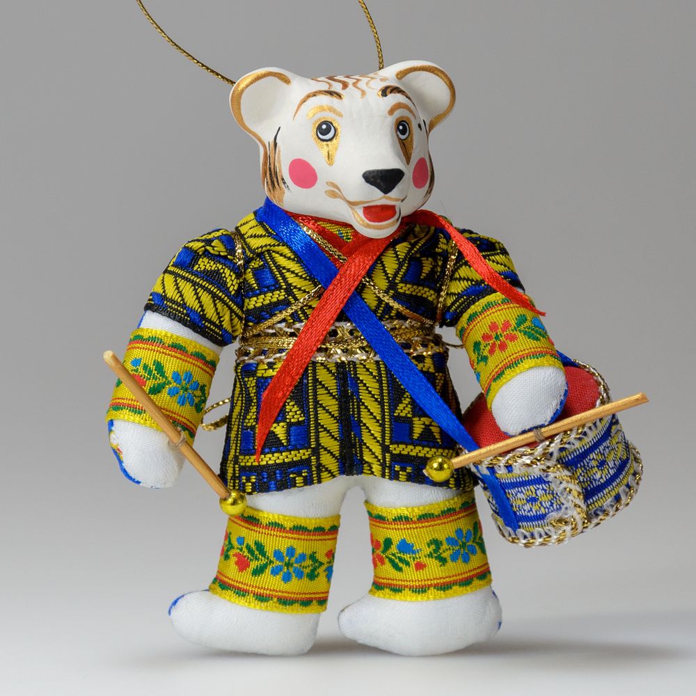 Ёлочная игрушка Медвежонок Музыкант с барабаном