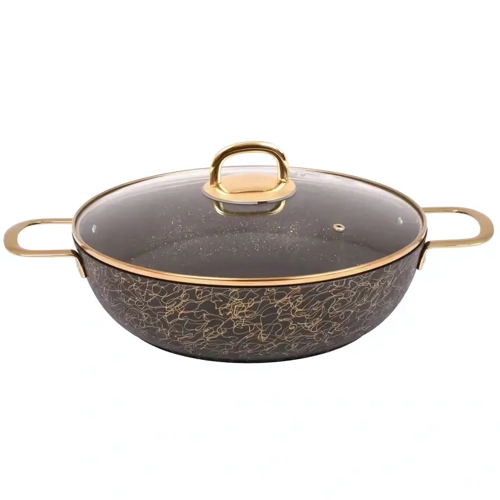 Сотейник 300/85мм с ручками,со стеклянной крышкой,АП линия «Грация»(черный/золото)