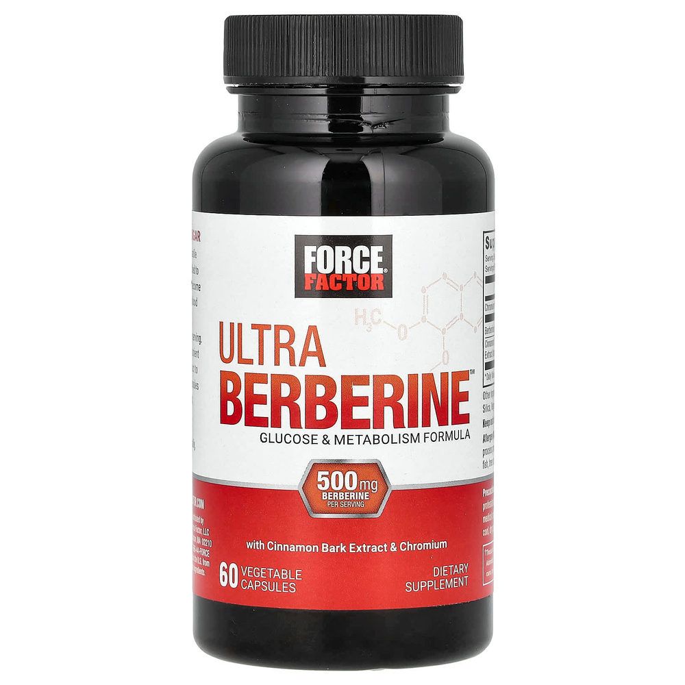 Force Factor, Ultra Berberine, средство для поддержания метаболизма глюкозы, 60 растительных капсул (250 мг в 1 капсуле)