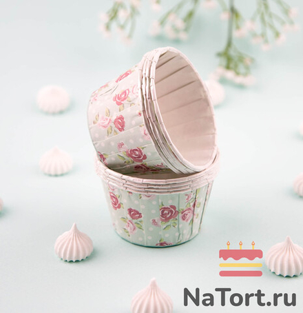 Формы бумажные с ламинацией «Маффин» 50х40 мм (Розовый сад) 100 шт