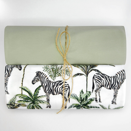 Сет из 2-х пеленок LooJoo Зебры / Шалфей