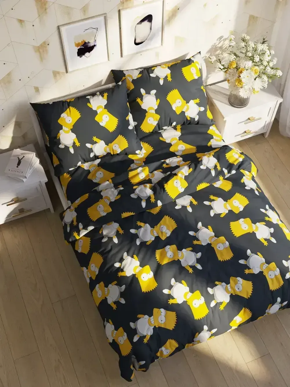 Наволочка комплект 2шт перкаль Сказка "Симпсоны" 70x70 см на молнии