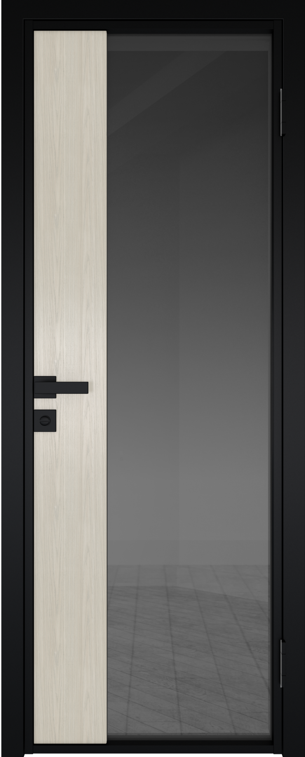 Дверь межкомнатная Профиль Дорс 7AG вставка дуб SKY беленый, цвет черный матовый, алюминий, стекло тонированное