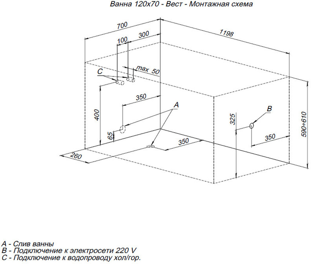 Акриловая ванна Aquanet West 120x70 (с каркасом)