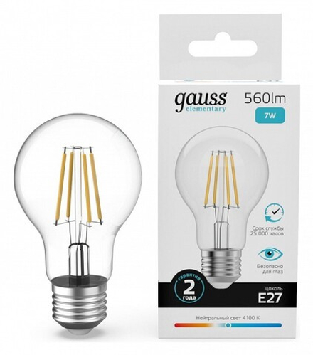 Лампа светодиодная Gauss Filament Elementary E27 7Вт 4100K 22227