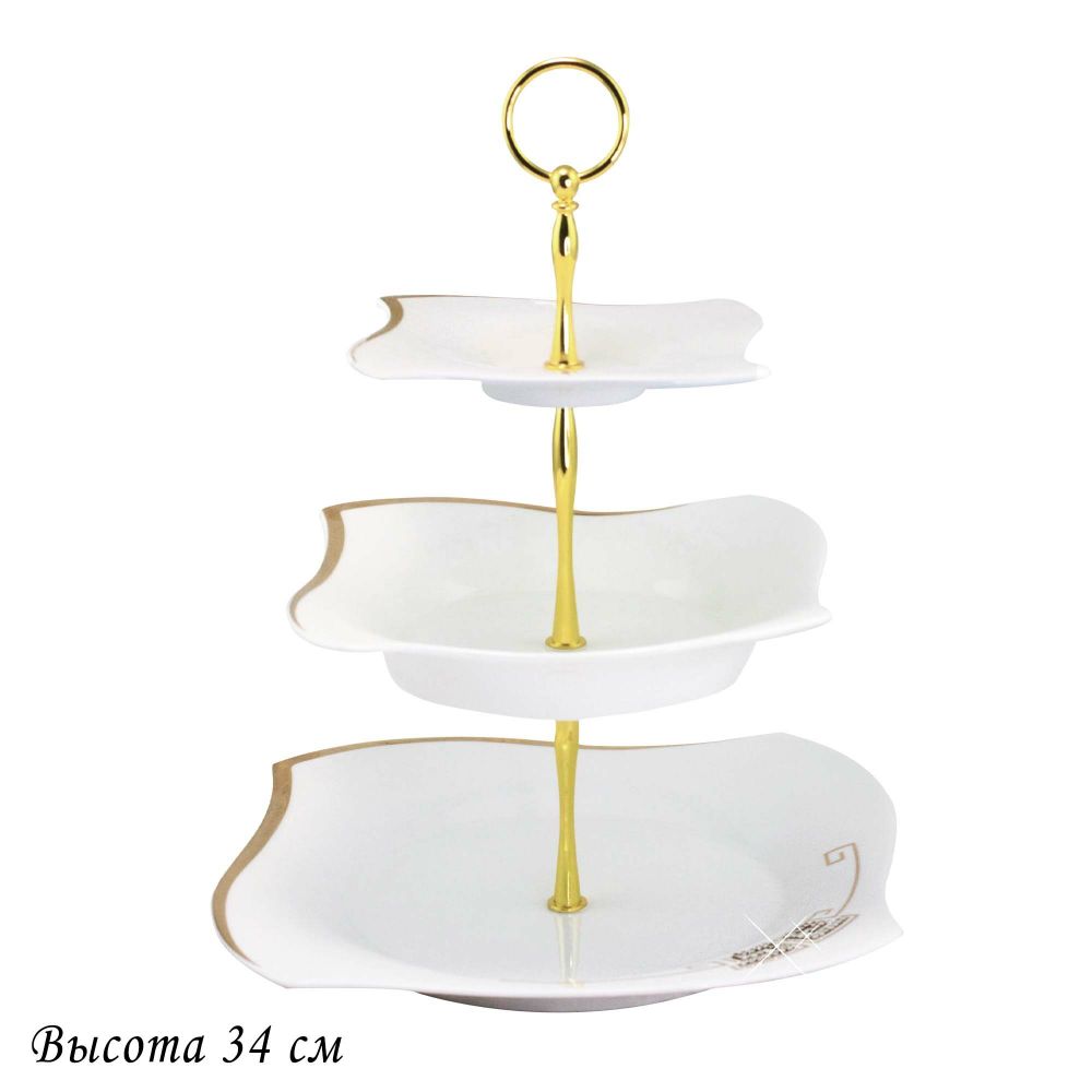 Lenardi 108-086 Трехъярусная этажерка в под.уп. GIVENCHI GOLD (х6) Фарфор
