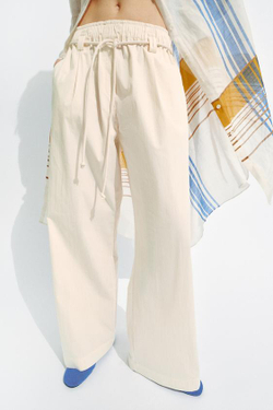 ZARA БРЮКИ ИЗ ПОПЛИНА — ZW COLLECTION, ЭКРЮ