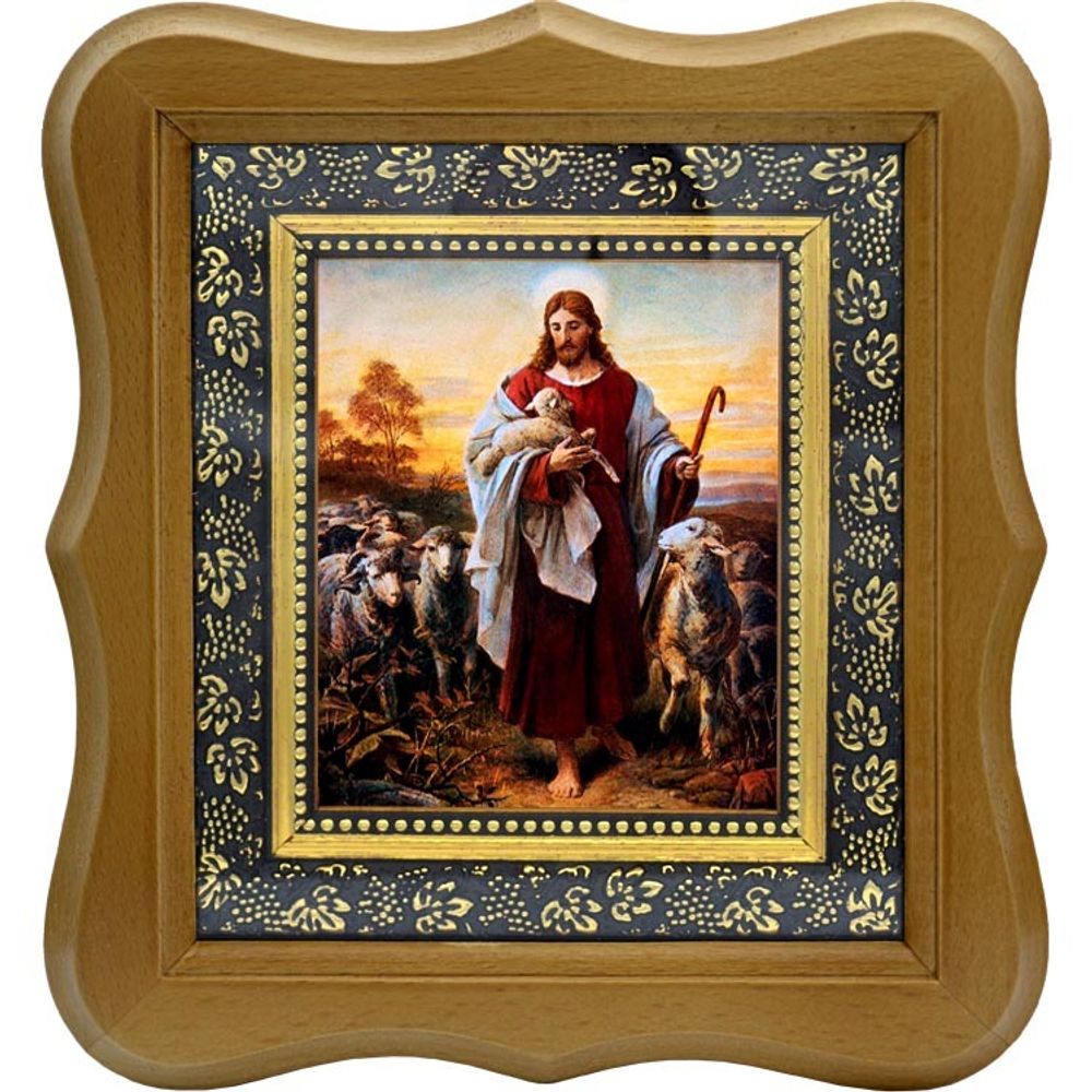 Добрый Пастырь. Икона Иисуса Христа на холсте.
