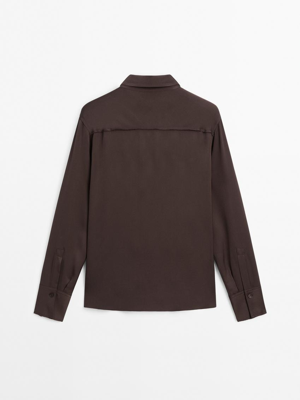 Massimo Dutti Рубашка из струящегося атласа, темно-гранатовый