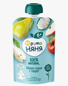 ПЮРЕ ФРУТОНЯНЯ ЯБЛОКО ГРУША ТВОРОГ 90ГР