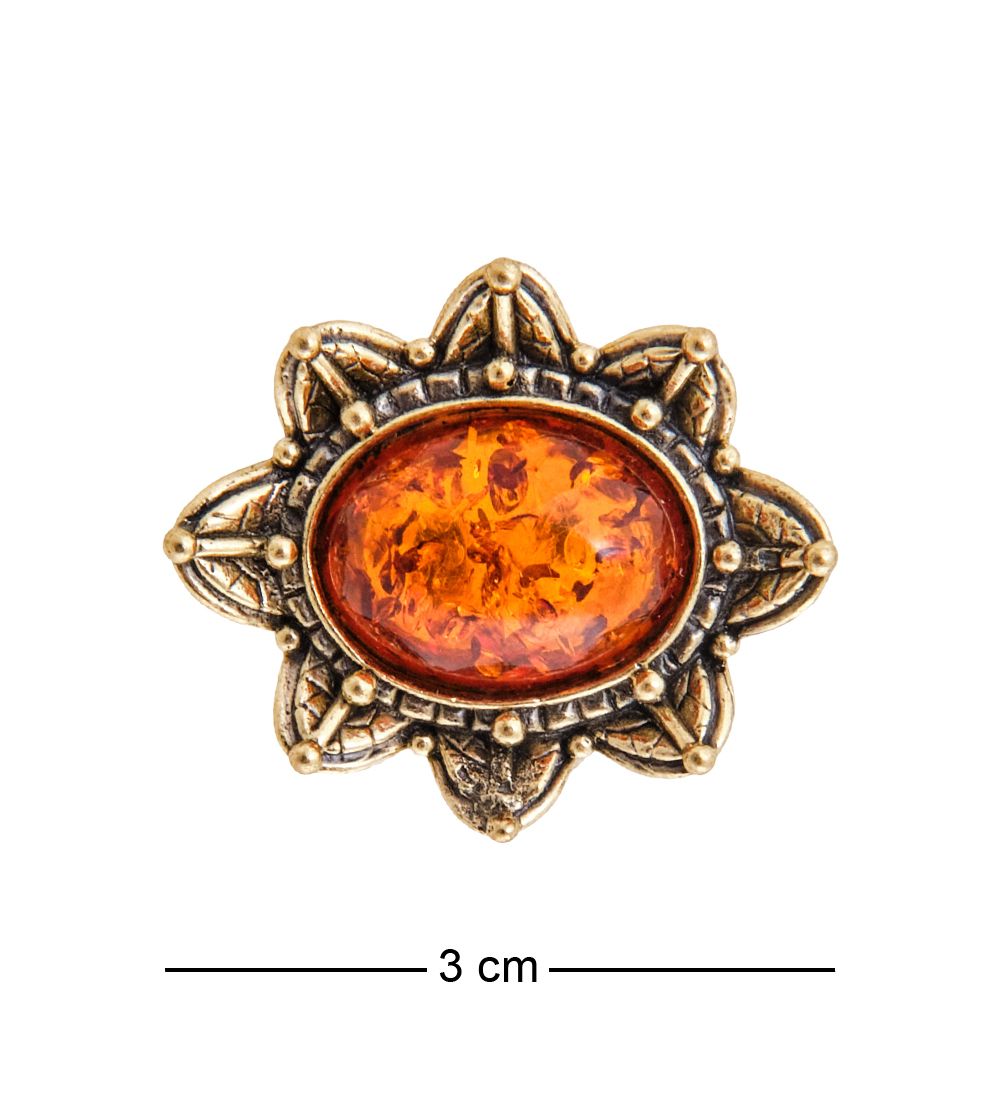 AM-3729 Кольцо «Цветок Солнца» (латунь, янтарь)