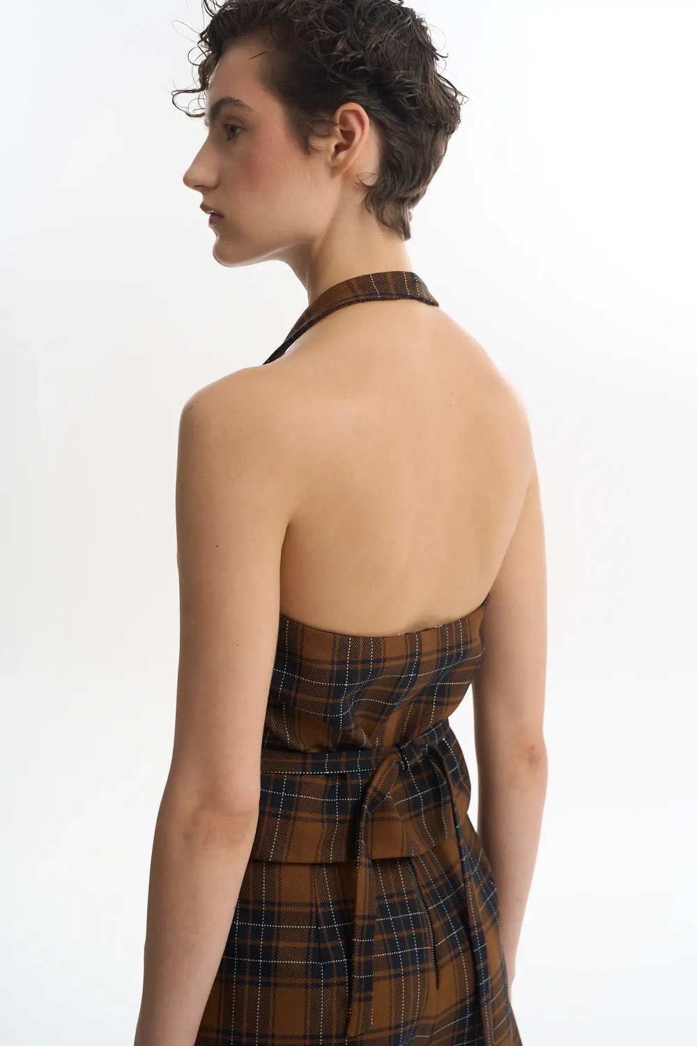 Жилет с открытой спиной в клетку тартан
