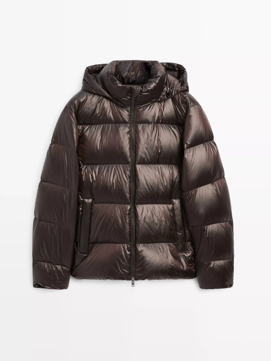 Massimo Dutti Стеганая куртка из сатина с водоотталкивающей пропиткой, коричневый