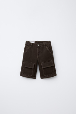 ZARA ШОРТЫ КАРГО OVERDYE, ЧЕРНЫЙ
