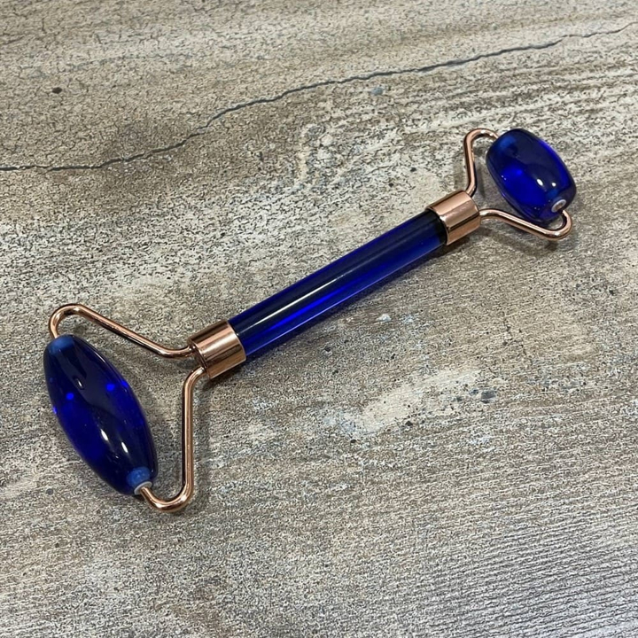 Массажер роликовый Кварц цвет синий прозрачный металл золотистый розовый 14 см