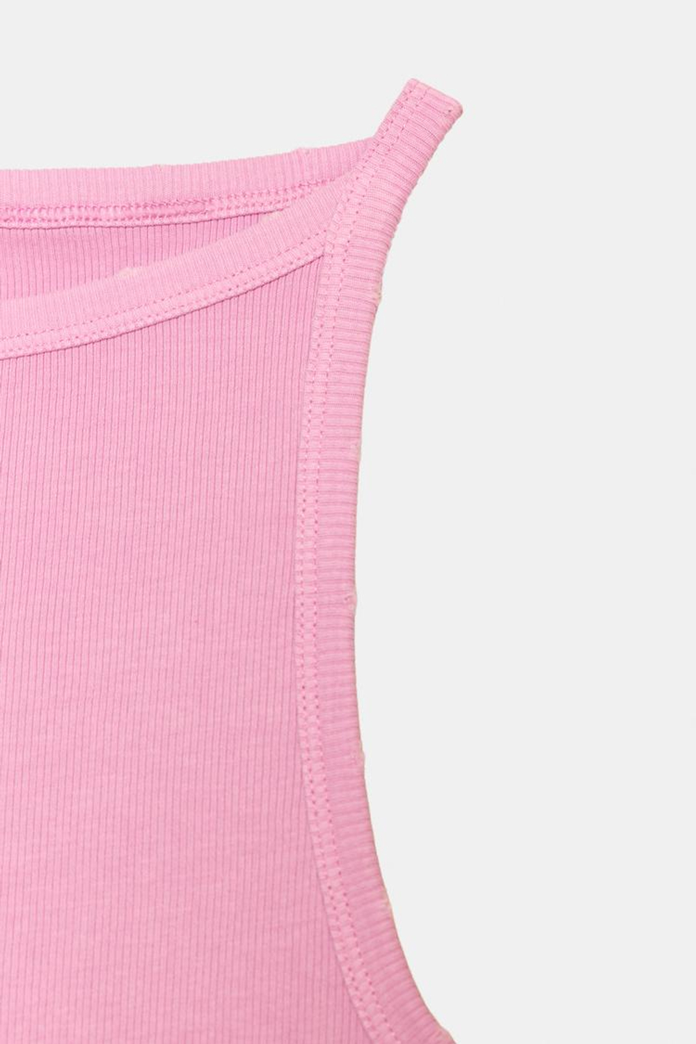 ZARA ТОП ХАЛТЕР В РУБЧИК С ЭФФЕКТОМ ПОТЕРТОСТИ, РОЗОВЫЙ