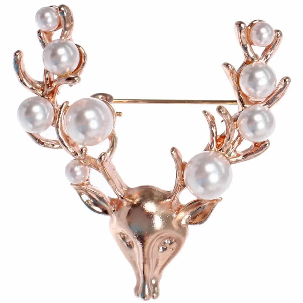 Брошь новогодняя «Gold Podarok - Оленёнок с жемчужинками», 5*4см