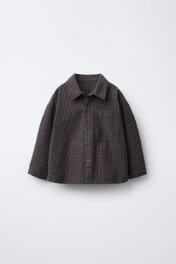 ZARA РУБАШКА В КЛЕТКУ ВИШИ, КОРИЧНЕВО-СИНИЙ