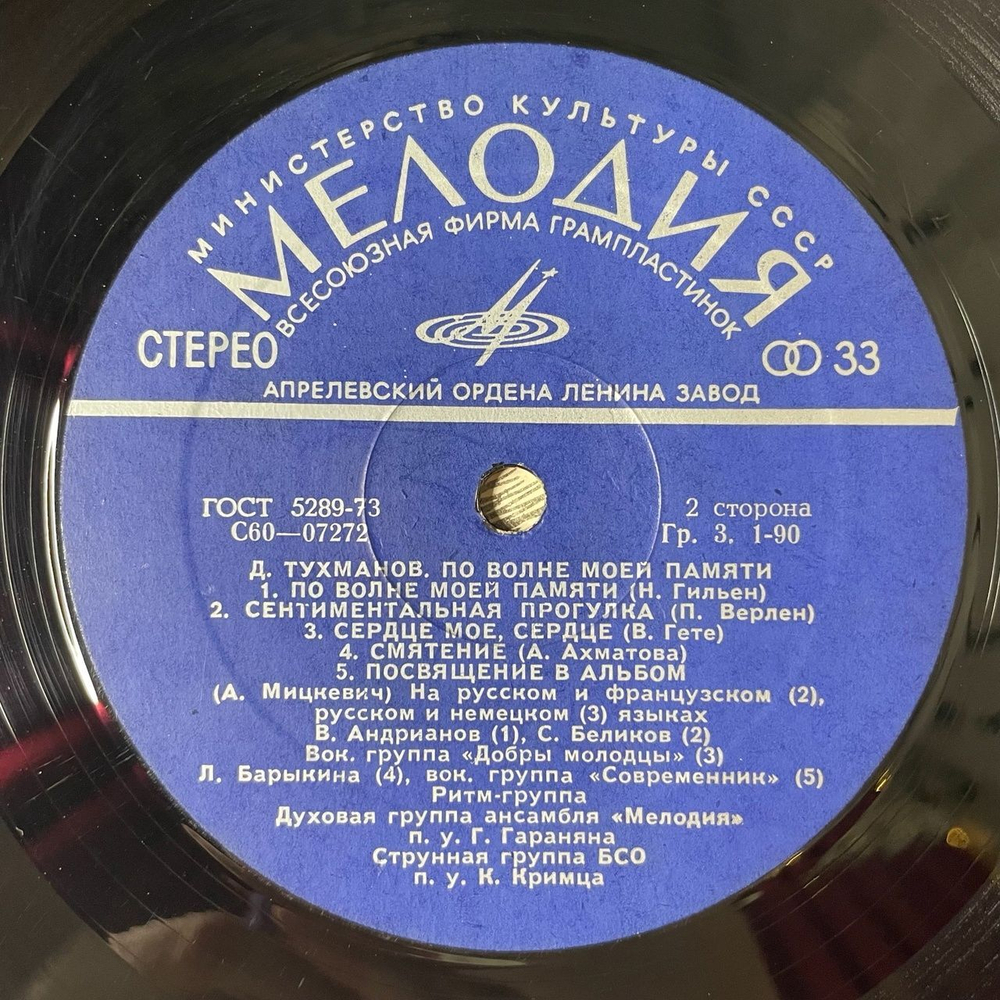 Винтажная виниловая пластинка LP Давид По Волне Моей Памяти (СССР 1976) Из Вагантов