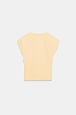 ZARA ХЛОПКОВАЯ ФУТБОЛКА С V-ОБРАЗНЫМ ВЫРЕЗОМ, ПЕРСИКОВЫЙ