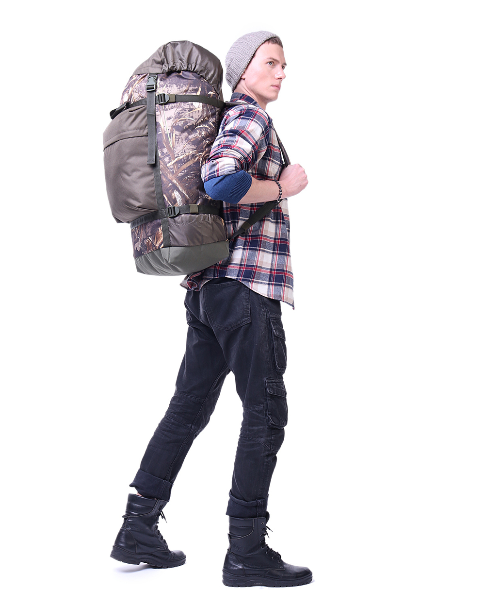 Рюкзак туристический Prival Михалыч 60л, хаки + камуфляж Лес