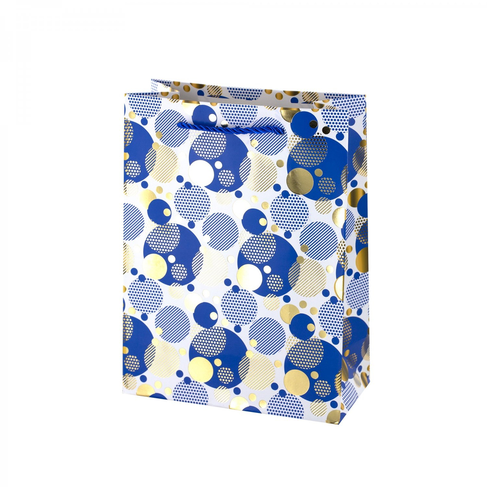 Пакет подарочный бумажный Alingar, (М) 18х24х8,5 см, вертикальный, "Яркий горошек", мат. ламинация, тиснение золото, ассорти