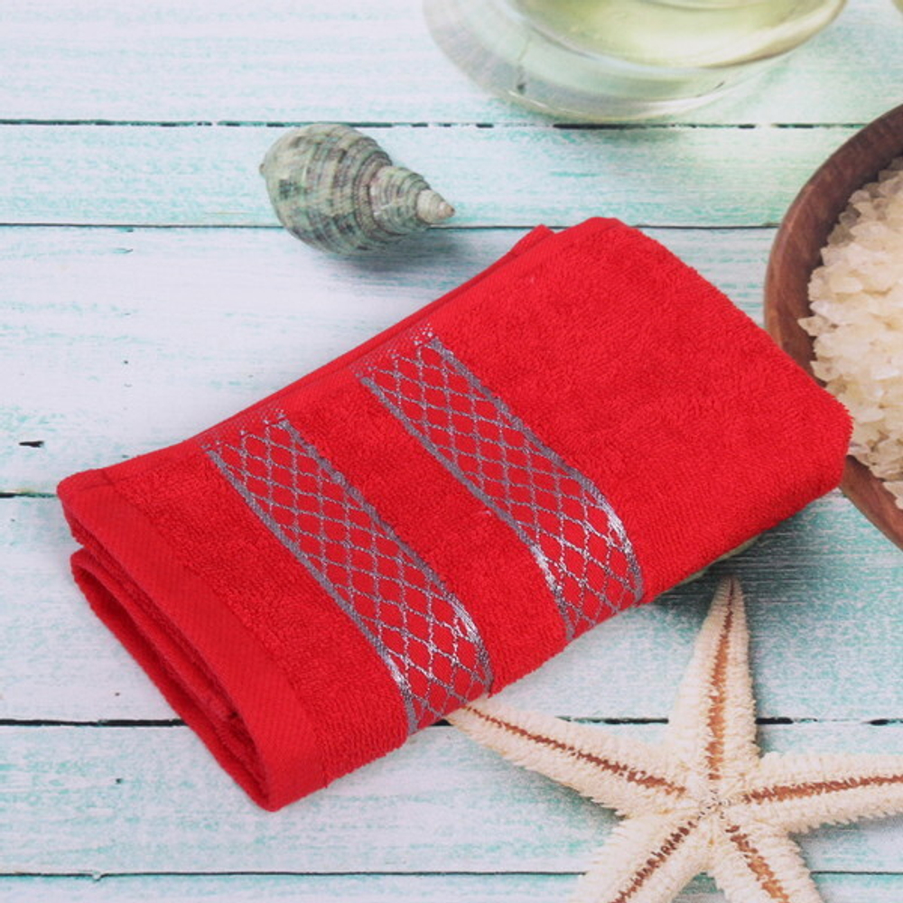 Полотенце махровое 30*60см «SILVER» цвет красный 02050 плотность 400гр/м2 с петелькой-подвесом