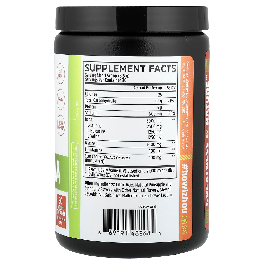 Zhou Nutrition, BCAA для мышц, со вкусом тропического пунша, 257 г (9,06 унции)