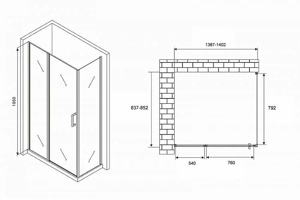Душевой уголок ABBER Sonnenstrand AG04140S-S85 140x85 стекло прозрачное/профиль хром