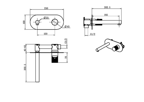 Boheme Смеситель STICK из стены Shine Gun Meta с ручкой TOUCH