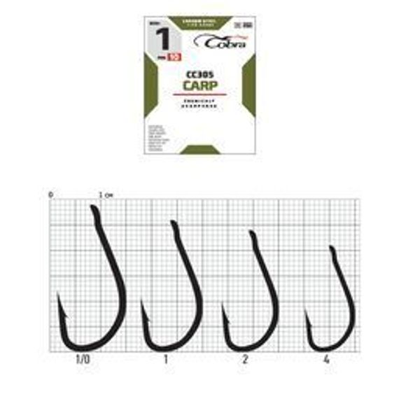 Крючки Cobra CARP CC305 №1, 10 шт.