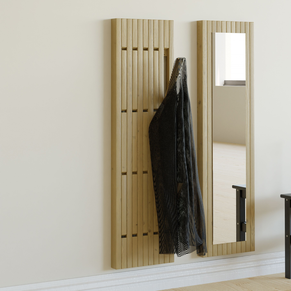 Вешалка для одежды настенная Пиафорте 120х33 см на 10 крючков / вешалка деревянная из массива сосны в прихожую, цвет орех