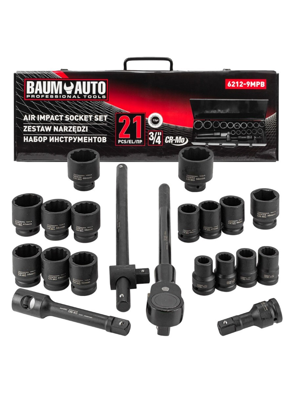 Набор инструментов ударных 21пр. 3/4''(12гр.) BaumAuto##Baum Auto BM-6212-9MPB