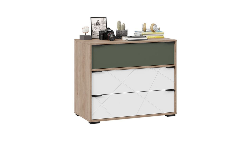 Комод для одежды с ящиками Гикори джексон/Белый матовый/Дымчатый зеленый 3 ящика 90х45х75 см