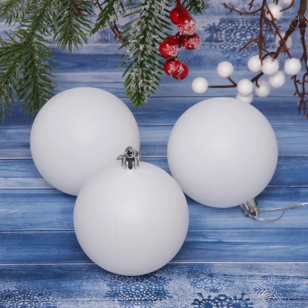Новогодние шары 8 см (набор 3 шт) «Матовый», белый